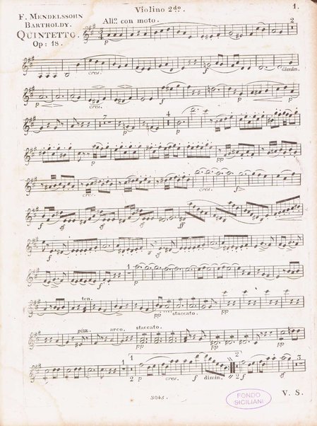 Quintuor pour deux violons, deux altos et violoncelle : oeuvre 18 / composé par Felix Mendelssohn-Bartholdy