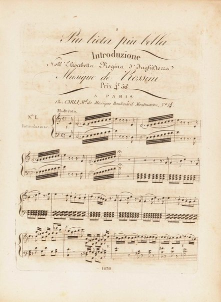 Partition de l'Elisabeth, reine d'Angleterre / musique de Rossini