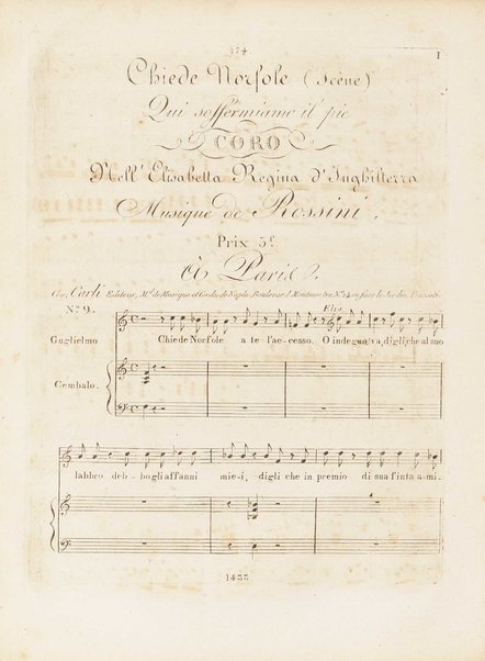 Partition de l'Elisabeth, reine d'Angleterre / musique de Rossini