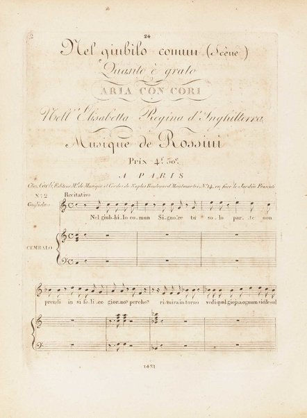 Partition de l'Elisabeth, reine d'Angleterre / musique de Rossini