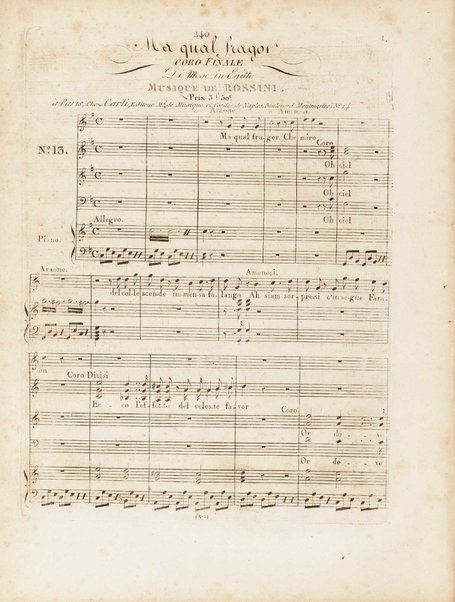 Partition di Mosè in Egitto : oratorio in tre atti / musica di Rossini ; ridotto per il piano forte