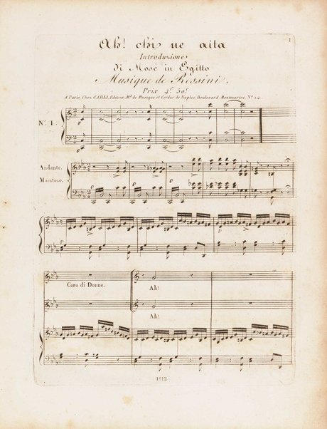 Partition di Mosè in Egitto : oratorio in tre atti / musica di Rossini ; ridotto per il piano forte