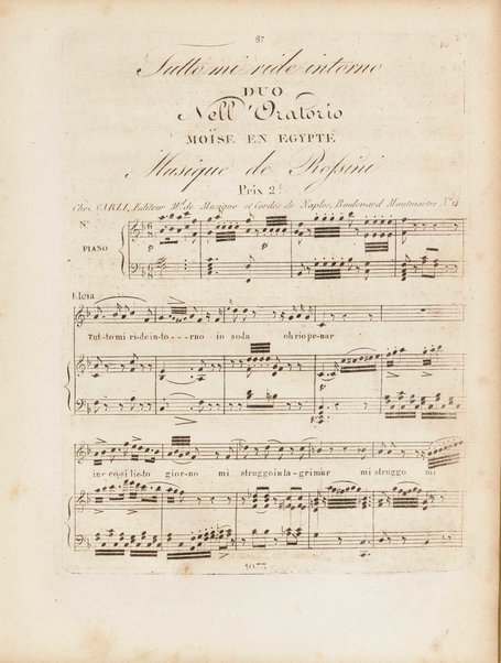 Partition di Mosè in Egitto : oratorio in tre atti / musica di Rossini ; ridotto per il piano forte