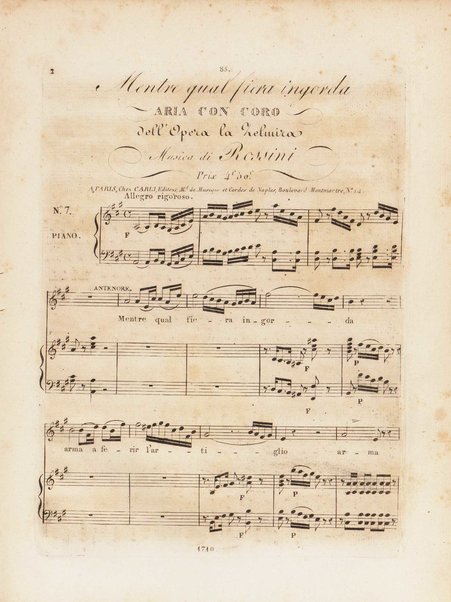 Partizione della Zelmira : opera seria in due atti / musica di G. Rossini