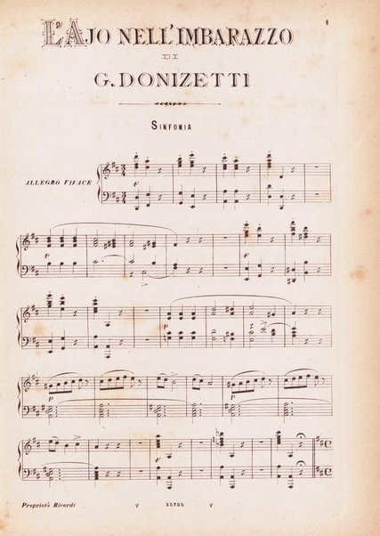 L'ajo nell'imbarazzo : opera completa per canto e pianoforte / Gaetano Donizetti ; melodramma giocoso in due atti \di Jacopo Ferretti!