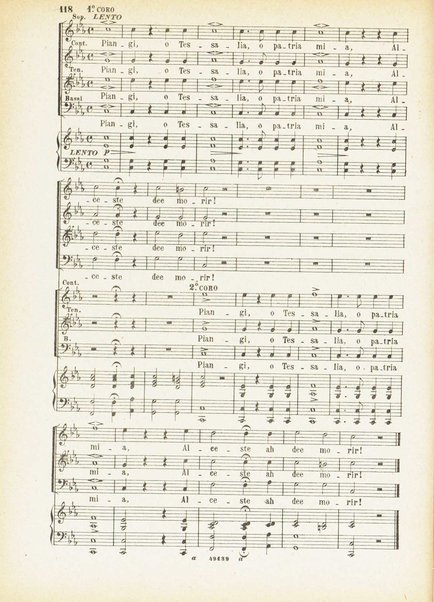 Alceste : dramma lirico in tre atti di Ranieri Di Calzabigi / C. Gluck ; rifatto per le scene tedesche da Herklots ; versione ritmica di A. Zanardini ; opera completa per canto e pianoforte