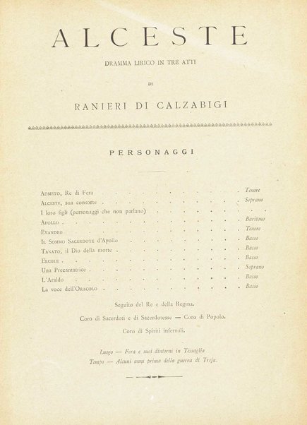 Alceste : dramma lirico in tre atti di Ranieri Di Calzabigi / C. Gluck ; rifatto per le scene tedesche da Herklots ; versione ritmica di A. Zanardini ; opera completa per canto e pianoforte
