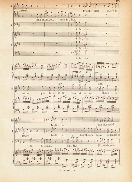 I Puritani : Melodramma serio in tre parti ; �Libretto� del conte Carlo Pepoli. �Musica di Vincenzo Bellini�. Opera completa per canto e pf