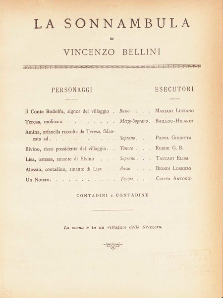 La sonnambula : melodramma in due atti / di Felice Romani ; [musica di! Vincenzo Bellini