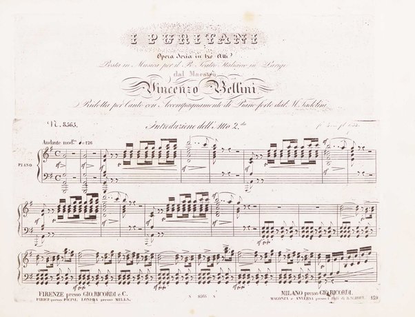 I Puritani : melodramma serio in tre atti del Conte Pepoli / musica del Cav. Vincenzo Bellini ; ridotta con accompagnamento di Piano-Forte dal maestro Tadolini