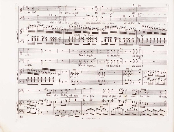 I Puritani : melodramma serio in tre atti del Conte Pepoli / musica del Cav. Vincenzo Bellini ; ridotta con accompagnamento di Piano-Forte dal maestro Tadolini