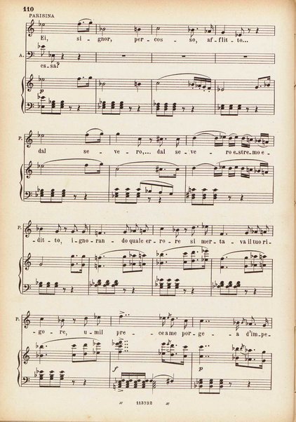 Parisina : tragedia lirica in tre atti di Felice Romani / G. Donizetti ; opera completa per canto e pianoforte