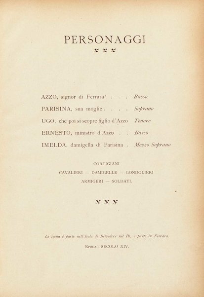 Parisina : tragedia lirica in tre atti di Felice Romani / G. Donizetti ; opera completa per canto e pianoforte
