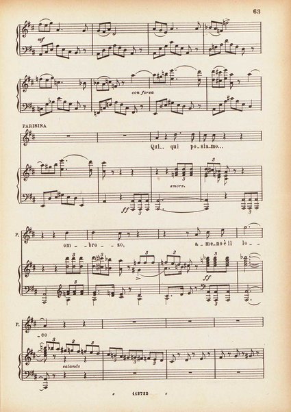 Parisina : tragedia lirica in tre atti di Felice Romani / G. Donizetti ; opera completa per canto e pianoforte