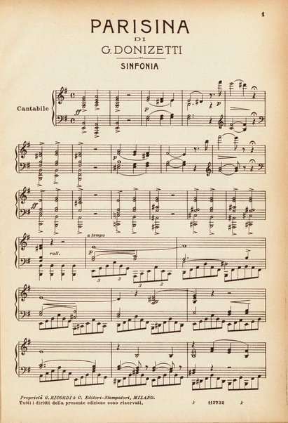 Parisina : tragedia lirica in tre atti di Felice Romani / G. Donizetti ; opera completa per canto e pianoforte