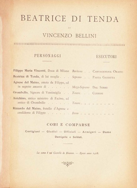 Beatrice di Tenda : tragedia lirica in due atti rappresentata per la prima volta al Teatro della Fenice in Venezia il 16 marzo 1833 : opera completa per canto e pianoforte / V. Bellini