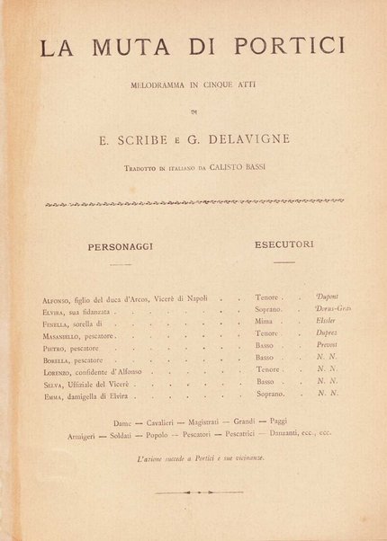 La muta di Portici : melodramma in cinque atti / di E. Scribe e G. Delavigne; [musica di] D. F. S. Auber