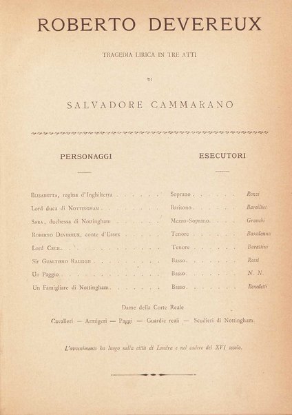 Roberto Devereux / G. Donizetti ; tragedia lirica in tre atti di Salvadore Cammarano