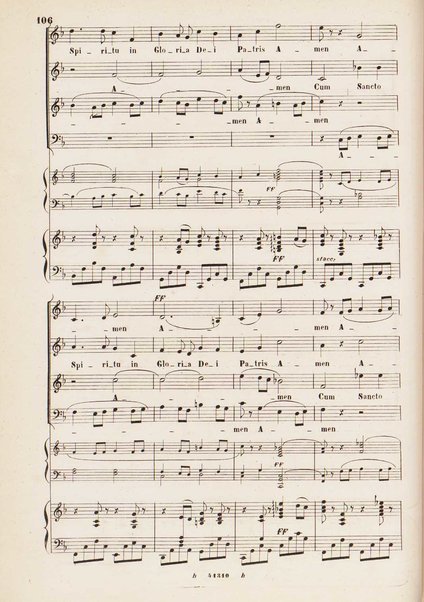 Messa solenne a quattro parti, soli e cori / Gioacchino Rossini ; riduzione per canto con accompagnamento di pianoforte ed harmonium ad libitum