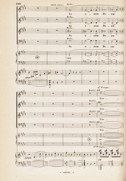 Messa solenne a quattro parti, soli e cori / Gioacchino Rossini ; riduzione per canto con accompagnamento di pianoforte ed harmonium ad libitum