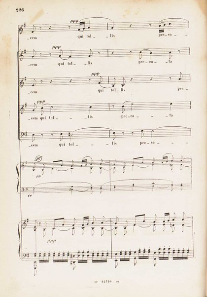 Messa solenne a quattro parti, soli e cori / Gioacchino Rossini ; riduzione per canto con accompagnamento di pianoforte ed harmonium ad libitum