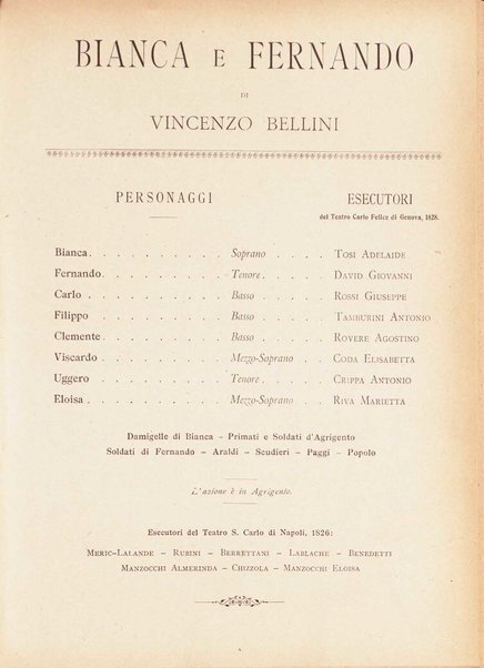 Bianca e Fernando / Vincenzo Bellini ; melodramma in due atti di Domenico Gilardoni