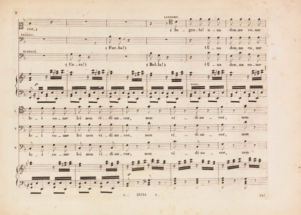 L' italiana in Algeri / melodramma giocoso in due atti di Angelo Anelli ; posto in musica da Gioachino Rossini ; riduzione per canto con accomp. di pianoforte di Luigi Truzzi