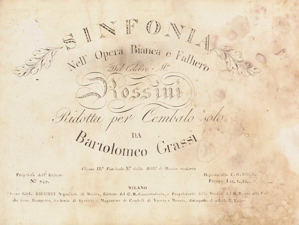 Bianca e Falliero o sia Il consiglio dei tre / composta per l'I.R. Teatro alla Scala dal celebre Rossini