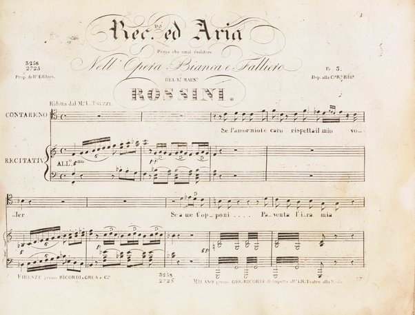 Bianca e Falliero o sia Il consiglio dei tre / composta per l'I.R. Teatro alla Scala dal celebre Rossini