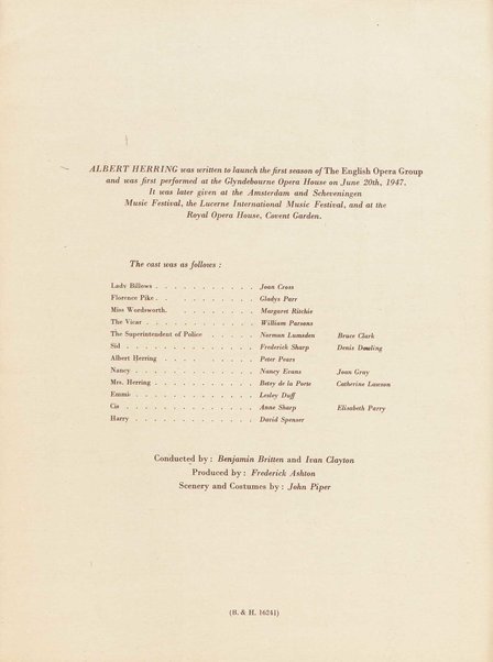 Albert Herring : a comic opera in three acts / Libretto freely adapted from a short story of Guy de Maupassant by Eric Crozier ; music by Benjamin Britten, op. 39