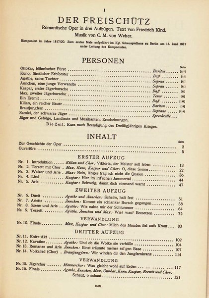 Der Freischütz : romantische Oper in drei Aufzügen / von C.M.von Weber ; herausgegeben von Kurt Soldan