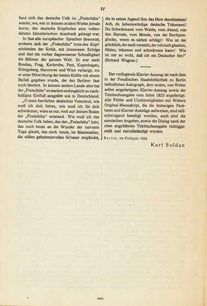 Der Freischütz : romantische Oper in drei Aufzügen / von C.M.von Weber ; herausgegeben von Kurt Soldan