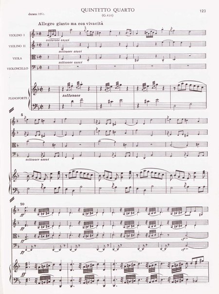 Sei quintetti per pianoforte, due violini, viola e violoncello op. 57 : opera grande : 1799 : G. 413 - 414 - 415 - 416 - 417 - 418 / Luigi Boccherini ; edizione a cura di Aldo Pais