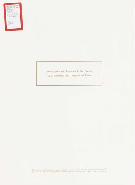 Sei quintetti per pianoforte, due violini, viola e violoncello op. 57 : opera grande : 1799 : G. 413 - 414 - 415 - 416 - 417 - 418 / Luigi Boccherini ; edizione a cura di Aldo Pais