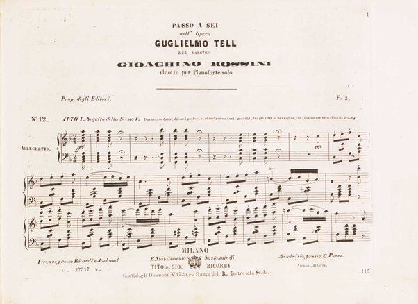 Guglielmo Tell : Melodramma tragico in 4 atti di Jouy ed Ippolito Bis / fatto italiano da Calisto Bassi ; posto in musica da Gioachino Rossini ; riduzione per canto con accomp. di pianoforte