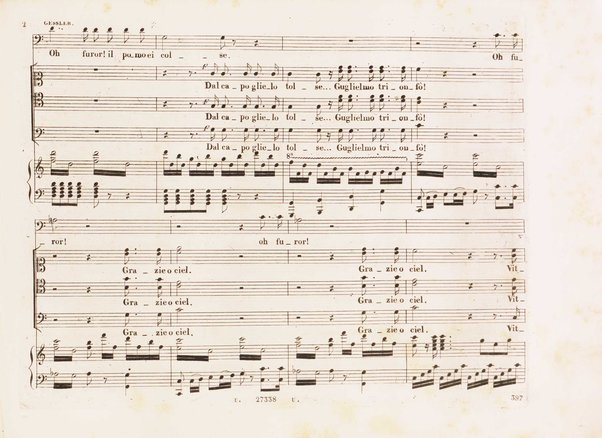 Guglielmo Tell : Melodramma tragico in 4 atti di Jouy ed Ippolito Bis / fatto italiano da Calisto Bassi ; posto in musica da Gioachino Rossini ; riduzione per canto con accomp. di pianoforte
