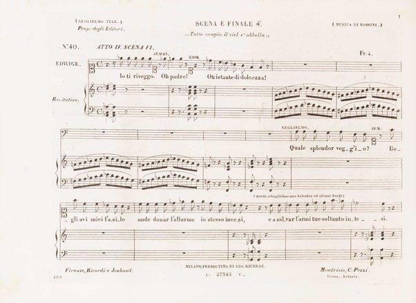 Guglielmo Tell : Melodramma tragico in 4 atti di Jouy ed Ippolito Bis / fatto italiano da Calisto Bassi ; posto in musica da Gioachino Rossini ; riduzione per canto con accomp. di pianoforte