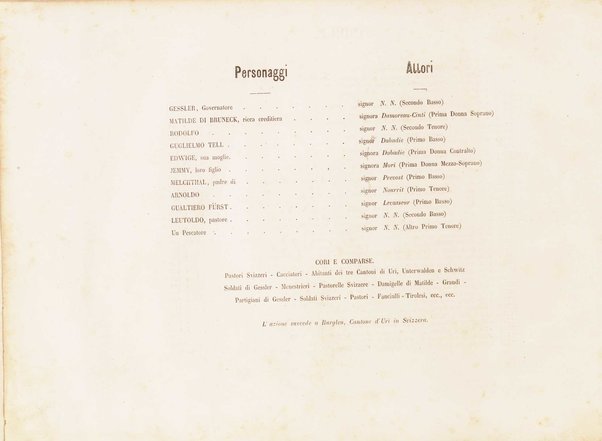 Guglielmo Tell : Melodramma tragico in 4 atti di Jouy ed Ippolito Bis / fatto italiano da Calisto Bassi ; posto in musica da Gioachino Rossini ; riduzione per canto con accomp. di pianoforte