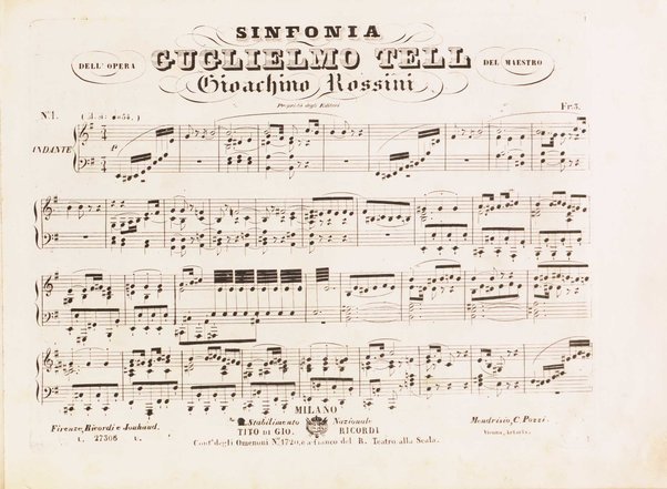 Guglielmo Tell : Melodramma tragico in 4 atti di Jouy ed Ippolito Bis / fatto italiano da Calisto Bassi ; posto in musica da Gioachino Rossini ; riduzione per canto con accomp. di pianoforte