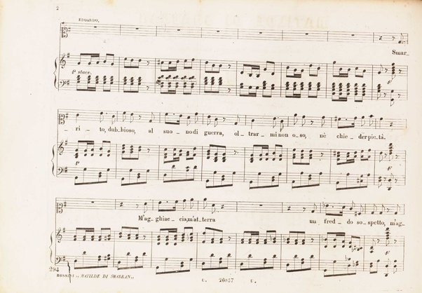 Matilde di Shabran : ossia Bellezza e cuor di ferro : Melodramma giocoso in due atti / di Giacomo Ferretti ; posto in musica da Gioachino Rossini