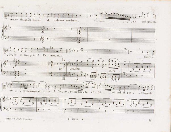 Il finto Stanislao / Melodramma giocoso in due atti di Felice Romani ; posto in musica dal maestro Giuseppe Verdi ; Riduzione per canto con accompagnamento di pianoforte dei maestri L. Truzzi, A. Rajneri e C. Dominiceti