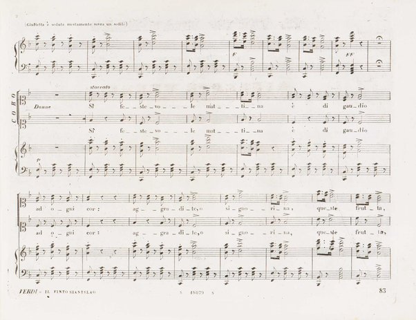 Il finto Stanislao / Melodramma giocoso in due atti di Felice Romani ; posto in musica dal maestro Giuseppe Verdi ; Riduzione per canto con accompagnamento di pianoforte dei maestri L. Truzzi, A. Rajneri e C. Dominiceti