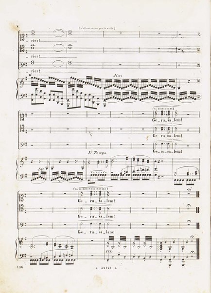 I Lombardi alla prima crociata / Dramma lirico in quattro atti di Temistocle Solera ; posto in musica [...! da G. Verdi ; Riduzione per canto e pianoforte di Luigi Truzzi e P. Tonassi
