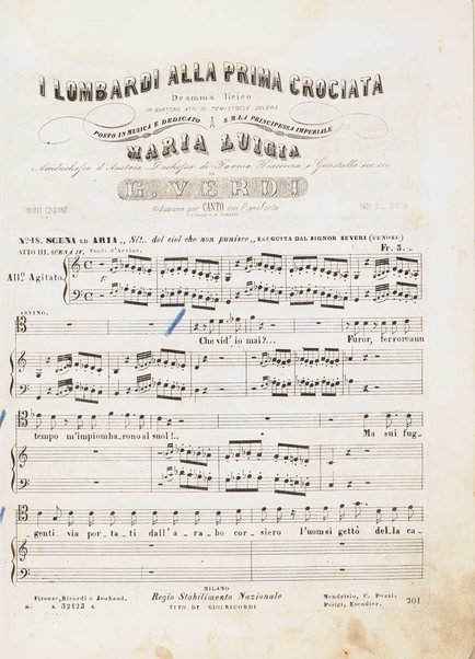 I Lombardi alla prima crociata / Dramma lirico in quattro atti di Temistocle Solera ; posto in musica [...! da G. Verdi ; Riduzione per canto e pianoforte di Luigi Truzzi e P. Tonassi