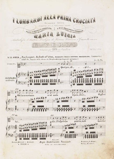 I Lombardi alla prima crociata / Dramma lirico in quattro atti di Temistocle Solera ; posto in musica [...! da G. Verdi ; Riduzione per canto e pianoforte di Luigi Truzzi e P. Tonassi