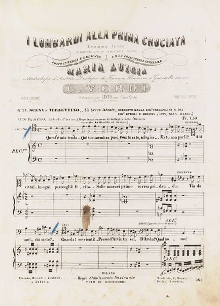 I Lombardi alla prima crociata / Dramma lirico in quattro atti di Temistocle Solera ; posto in musica [...! da G. Verdi ; Riduzione per canto e pianoforte di Luigi Truzzi e P. Tonassi