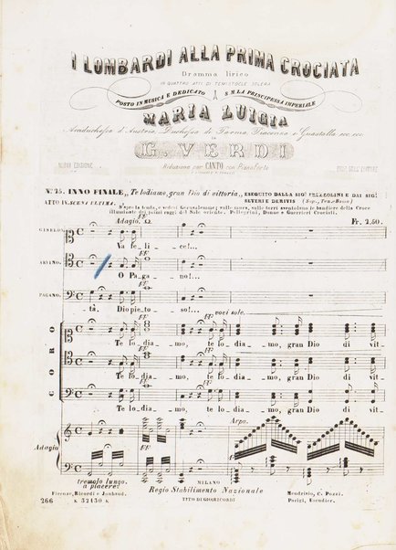 I Lombardi alla prima crociata / Dramma lirico in quattro atti di Temistocle Solera ; posto in musica [...! da G. Verdi ; Riduzione per canto e pianoforte di Luigi Truzzi e P. Tonassi