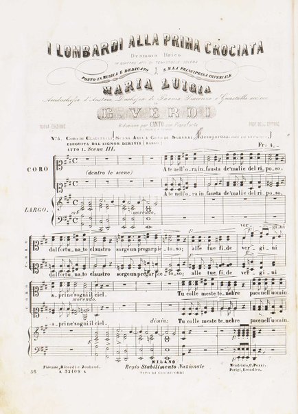I Lombardi alla prima crociata / Dramma lirico in quattro atti di Temistocle Solera ; posto in musica [...! da G. Verdi ; Riduzione per canto e pianoforte di Luigi Truzzi e P. Tonassi