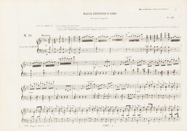 Orazi e Curiazi : tragedia lirica in 3 atti / di S. Cammarano ; posta in musica pel R. Teatro di S. Carlo (ov'è stata rappresentata al 10 Novembre 1846) dal maestro Saverio Mercadante