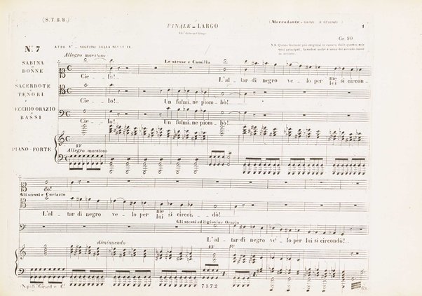 Orazi e Curiazi : tragedia lirica in 3 atti / di S. Cammarano ; posta in musica pel R. Teatro di S. Carlo (ov'è stata rappresentata al 10 Novembre 1846) dal maestro Saverio Mercadante